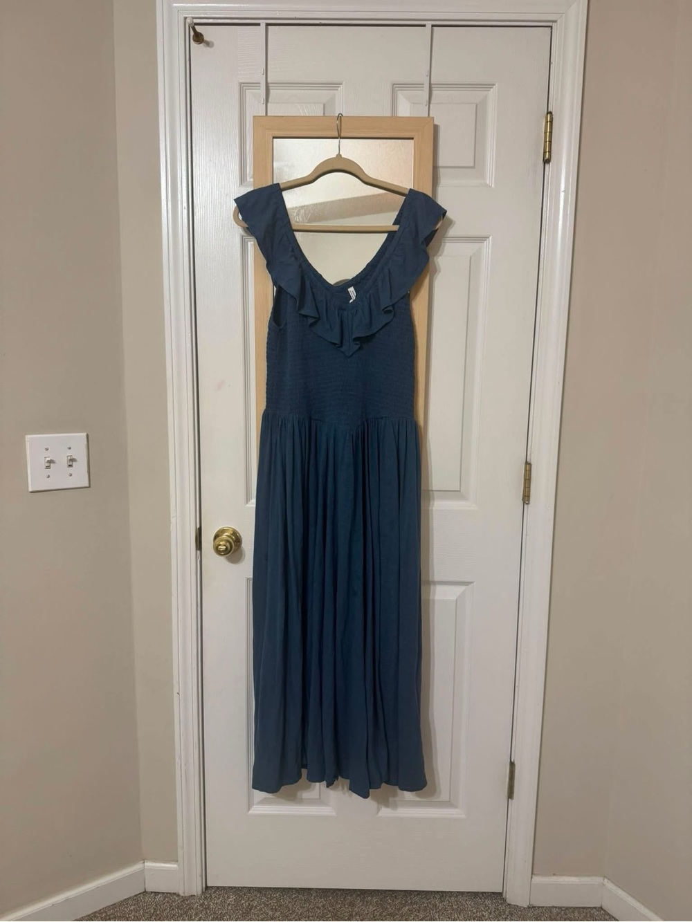 American Eagle Outfitters blue Ruffle V-Neck Maxi Dress